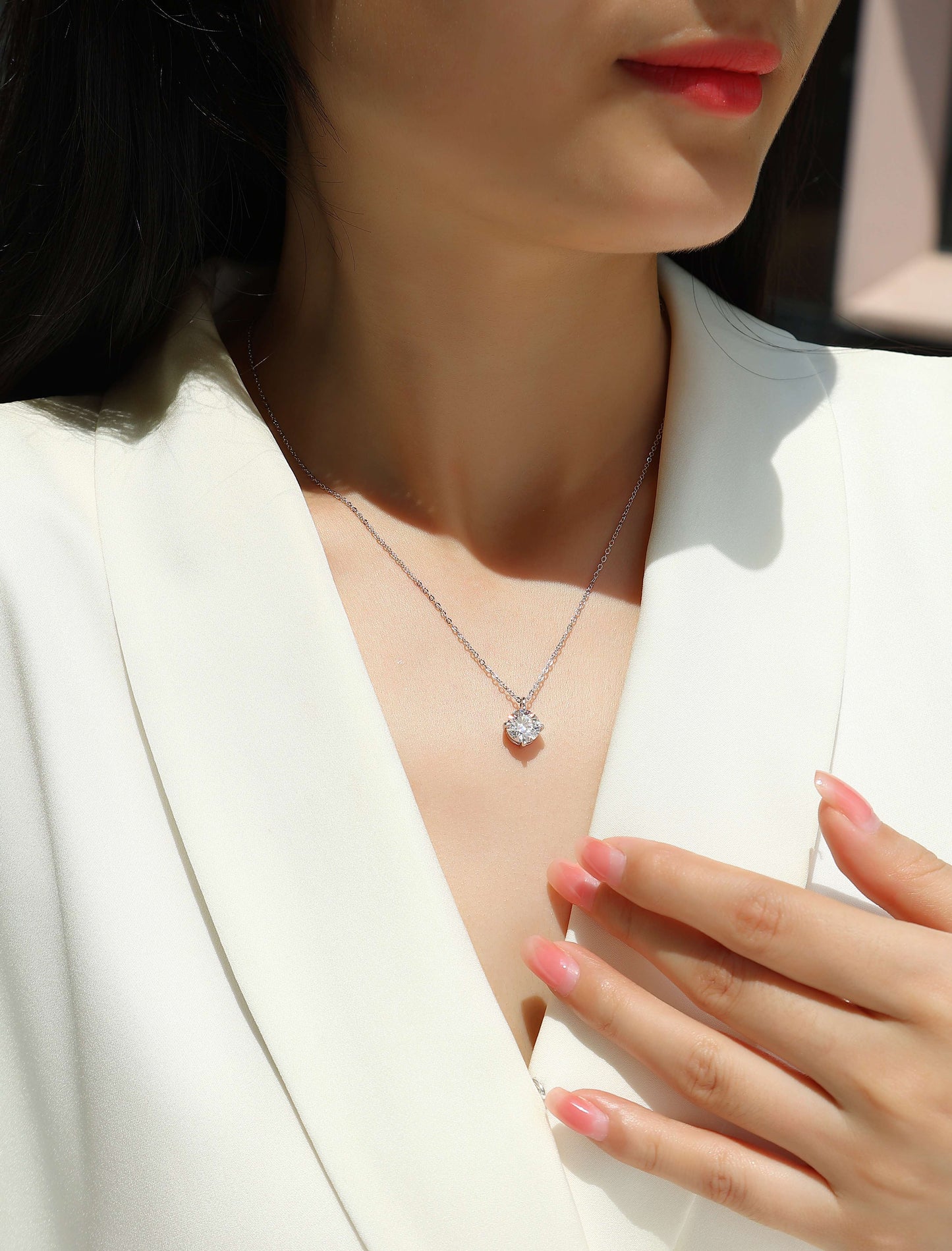Round Rhythm - S925 Platinum Plated Moissanite Pendant Necklace