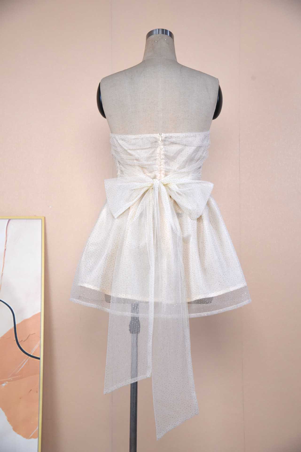 Women's Off-Shoulder Lace Dress with Bow-Knot - Summer Mini Dress