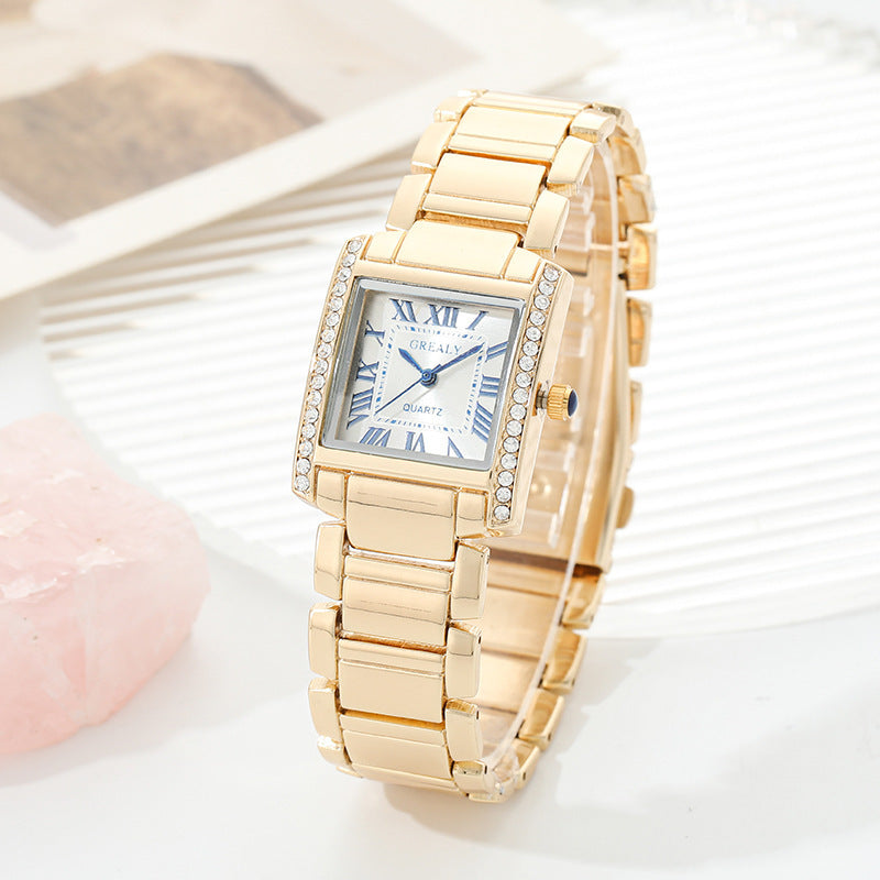 Rectangular Women's Watch - Roman Numerals with Diamond Accents