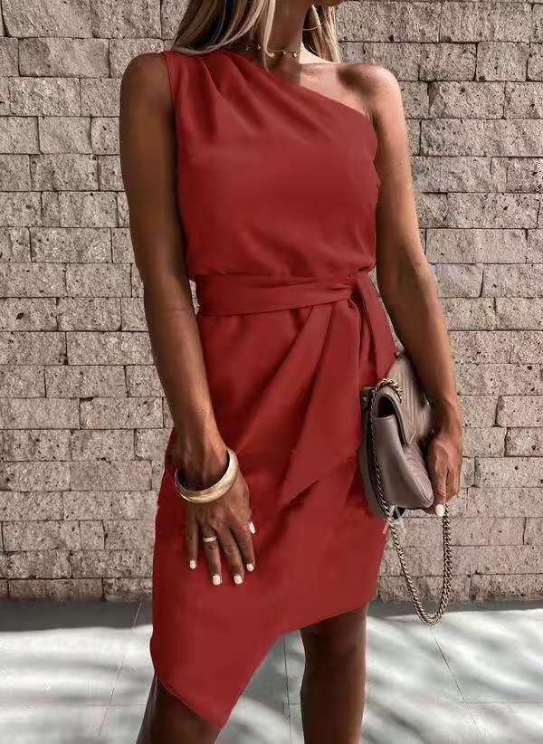 Robe de soirée asymétrique à bretelle unique pour femme - Sans manches