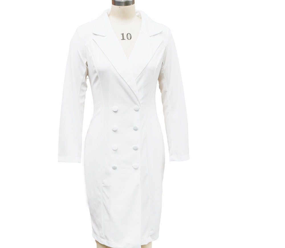 Women's Double-Breasted Blazer Dress - Long Sleeve Office Dress