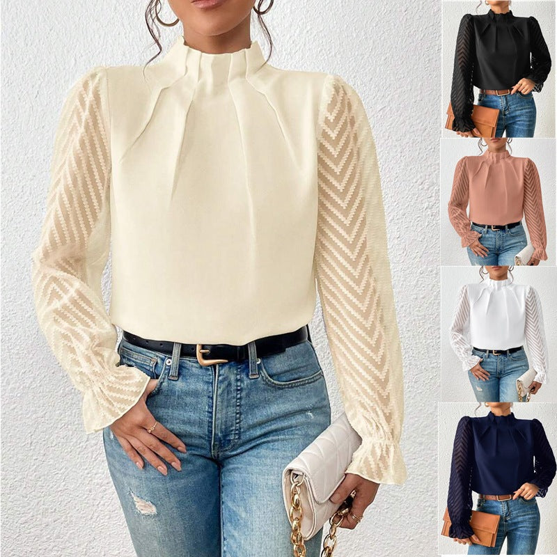 Women's Half-Turtleneck Chiffon Long Sleeve Top