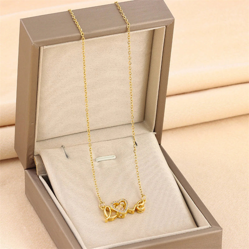 Love Heart Clavicle Necklace - Titanium Steel Chain