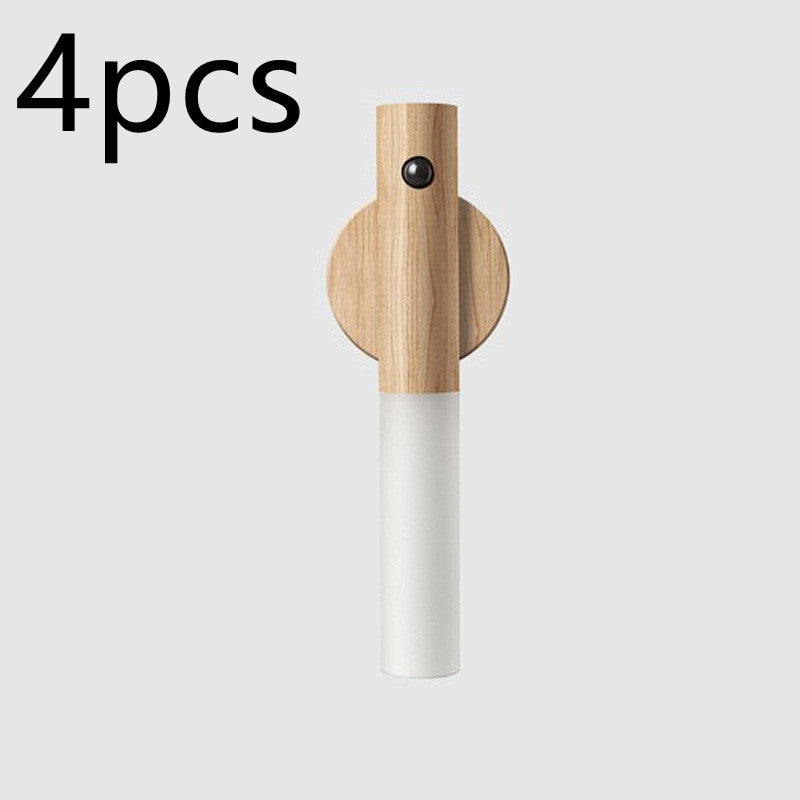 Magnetic Wooden LED Night Light with Motion Sensor - USB Rechargeable Wall Light