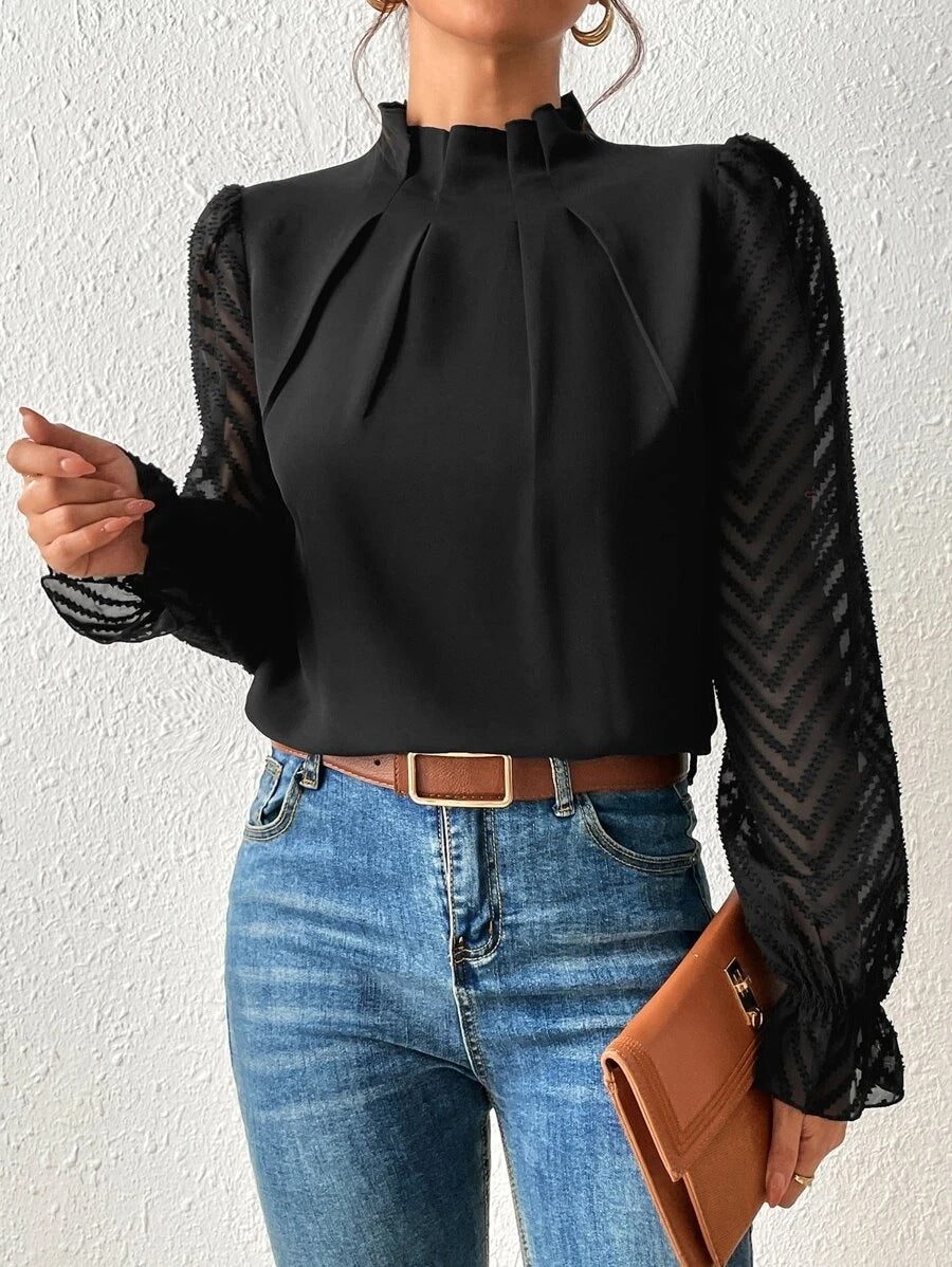 Women's Half-Turtleneck Chiffon Long Sleeve Top