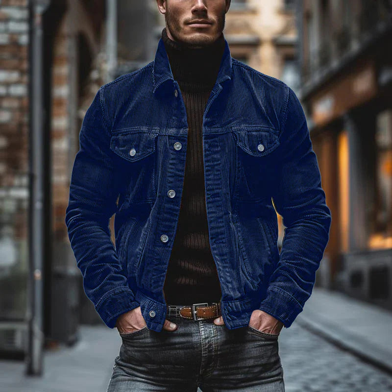 Men's Striped Corduroy Lapel Jacket