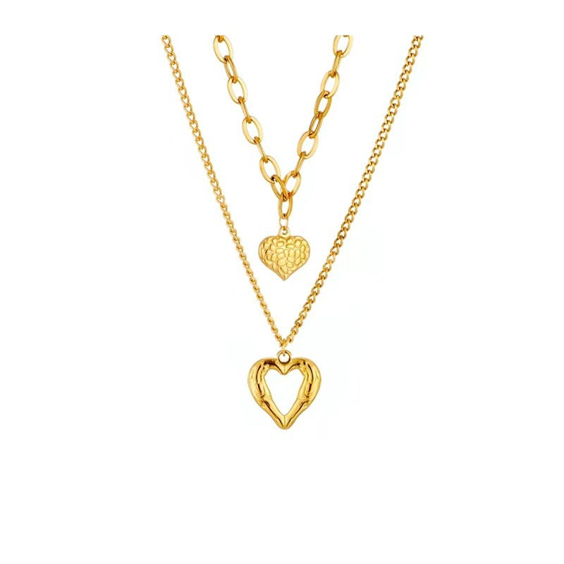 Angel Wings Double Heart Necklace - Titanium Steel Pendant