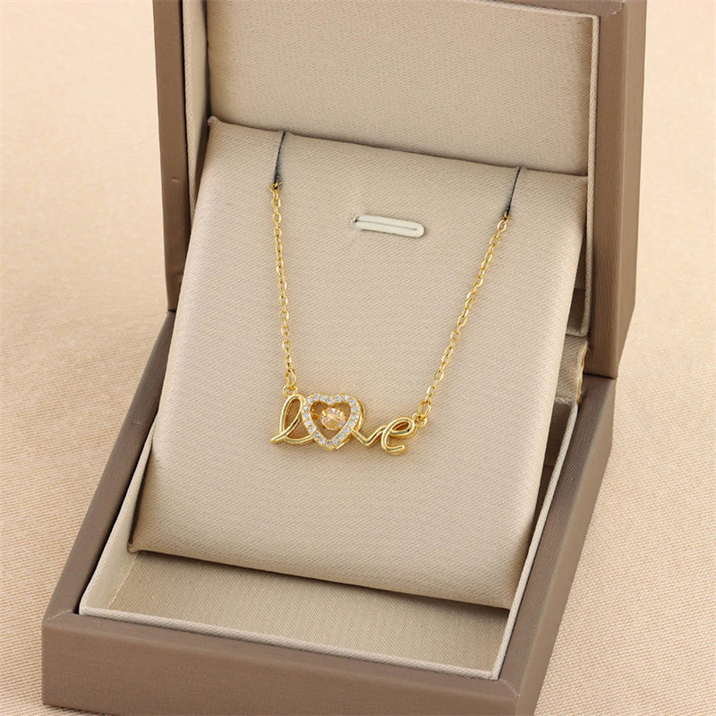 Love Heart Clavicle Necklace - Titanium Steel Chain