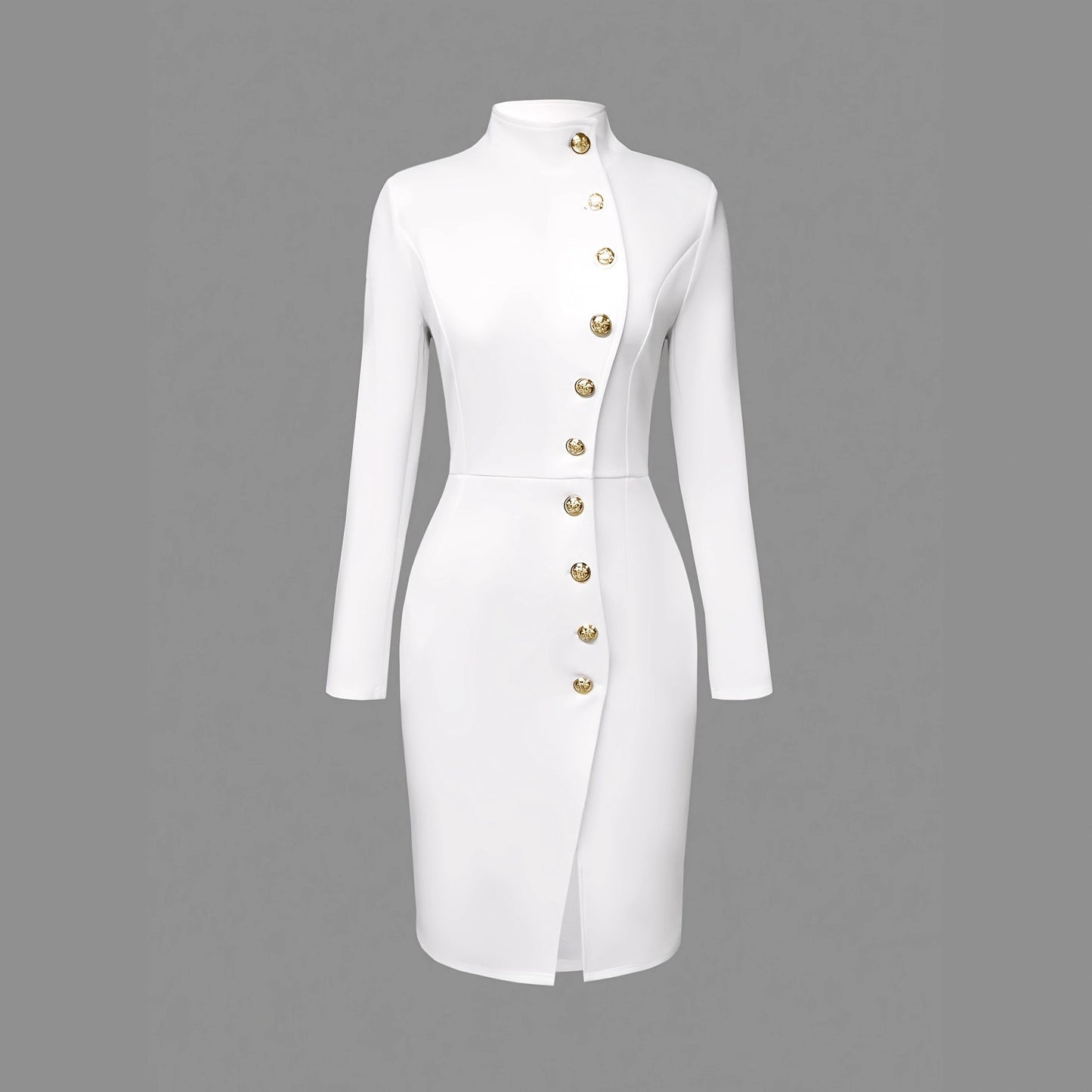 Women's Long Sleeve Stand Collar Button-Front Midi Dress