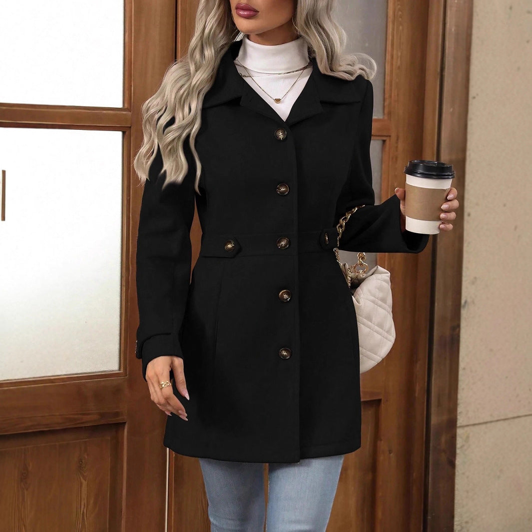 Women's Elegant Single-Breasted Wool Coat