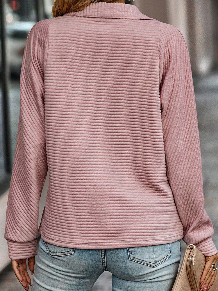 Women Striped Zip Collar Sweatshirt