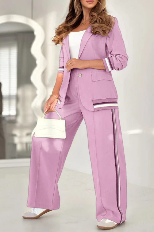 Women's 2-Piece Blazer & Wide Leg Trousers Set - Office Suit