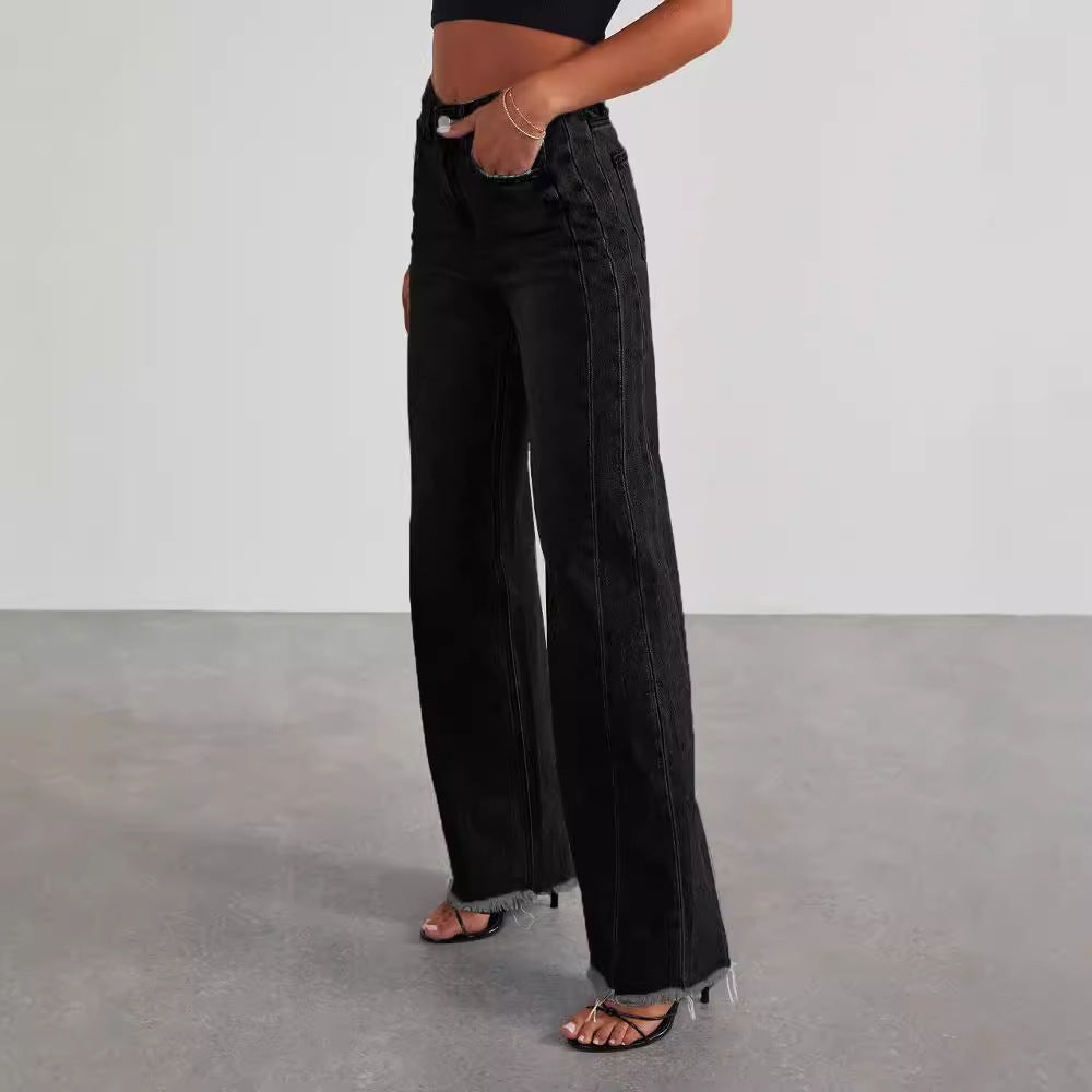Women's High Waist Straight Wide-Leg Jeans with Pockets