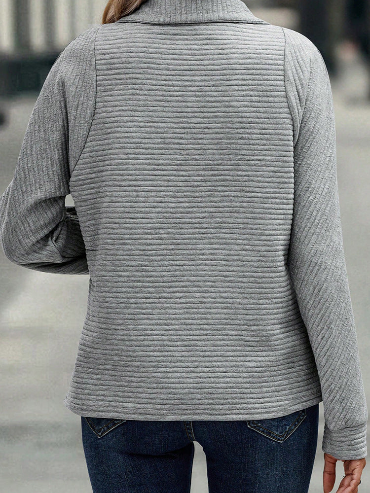 Women Striped Zip Collar Sweatshirt