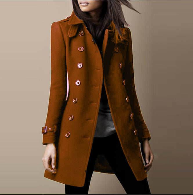 Women's Double-Breasted Wool Overcoat - Lined Lapel Coat with Pockets