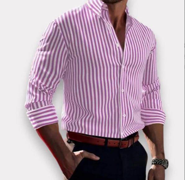 Men's Striped Long Sleeve Lapel Shirt