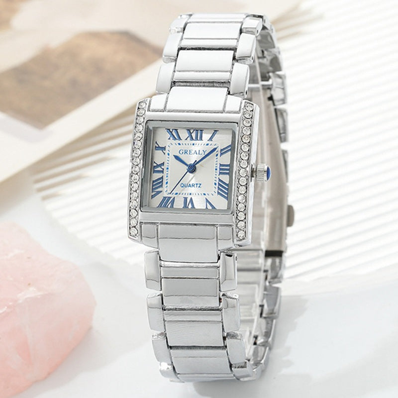 Rectangular Women's Watch - Roman Numerals with Diamond Accents