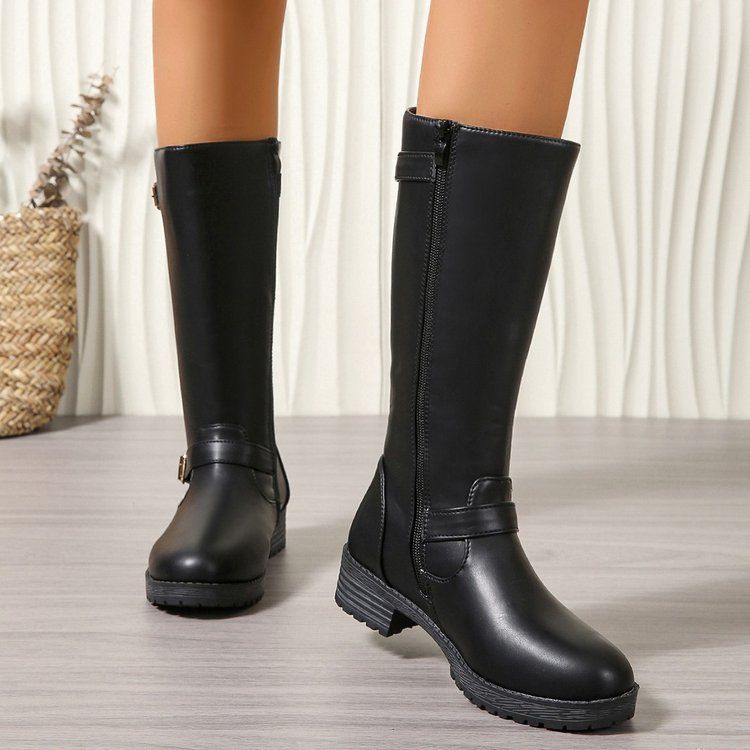 Bottes hautes à petits talons avec fermetures éclair