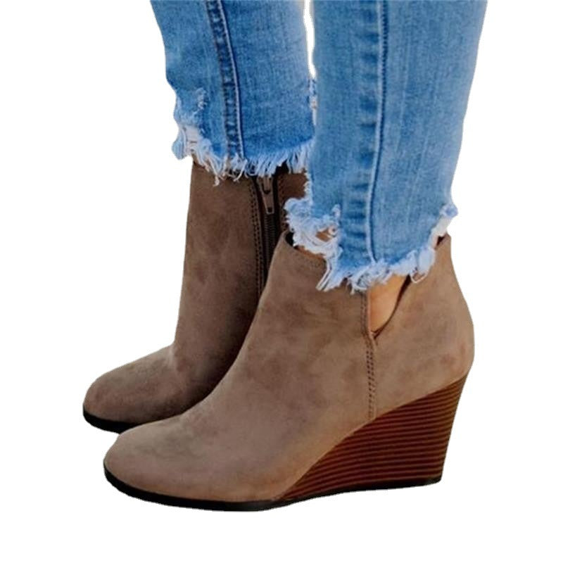 Suede Wedge-heeled  Short Boots  Martin Style
