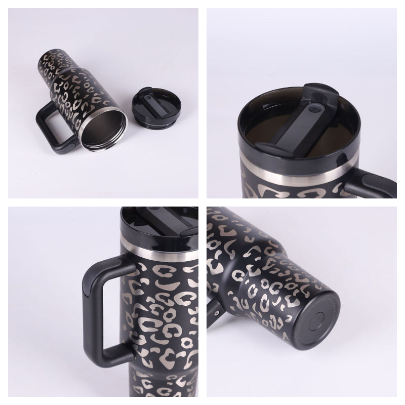 40oz Insulated Stainless Steel Tumbler with Handle & Straw - Spill-Proof Travel Mug