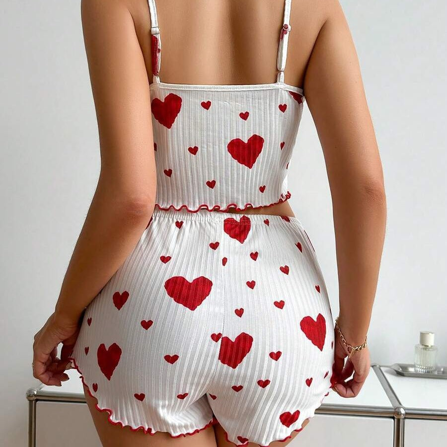 Heart Print Suspender Shorts – Striped Lounge Set