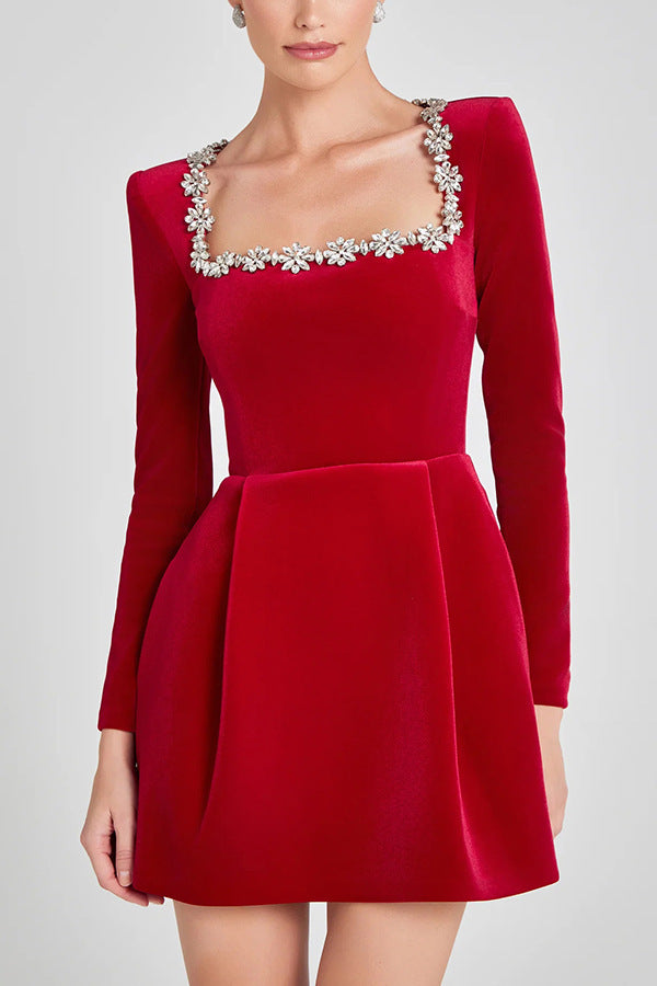 Rhinestone Floral A-Line Dress