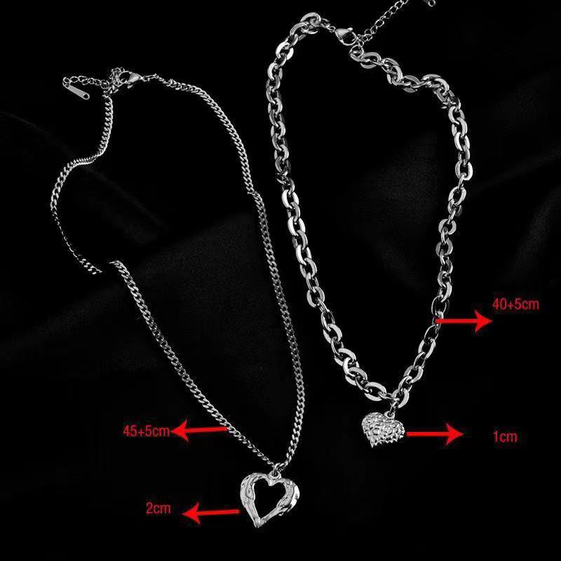 Angel Wings Double Heart Necklace - Titanium Steel Pendant