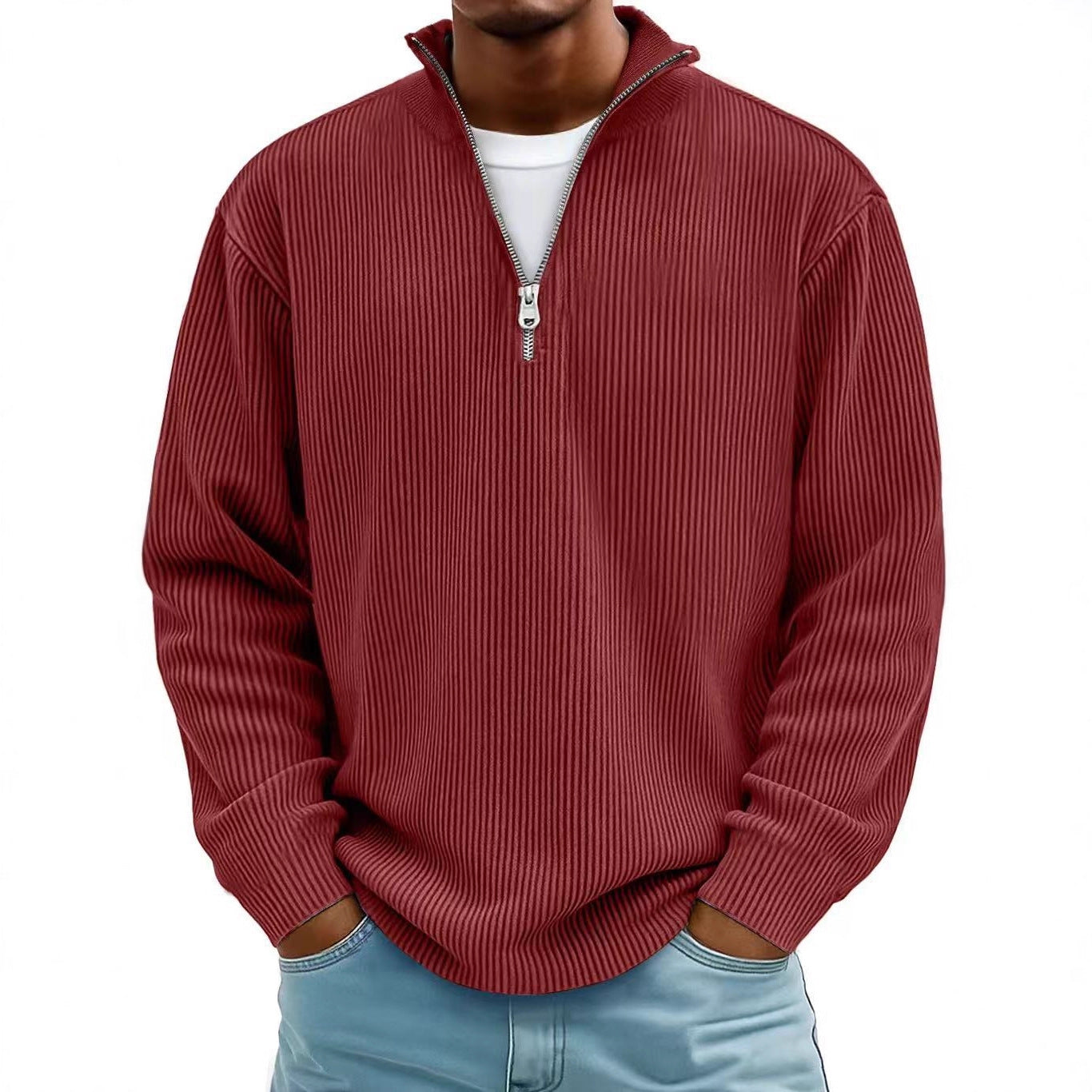 Men's Corduroy Zip Stand Collar Sweatshirt