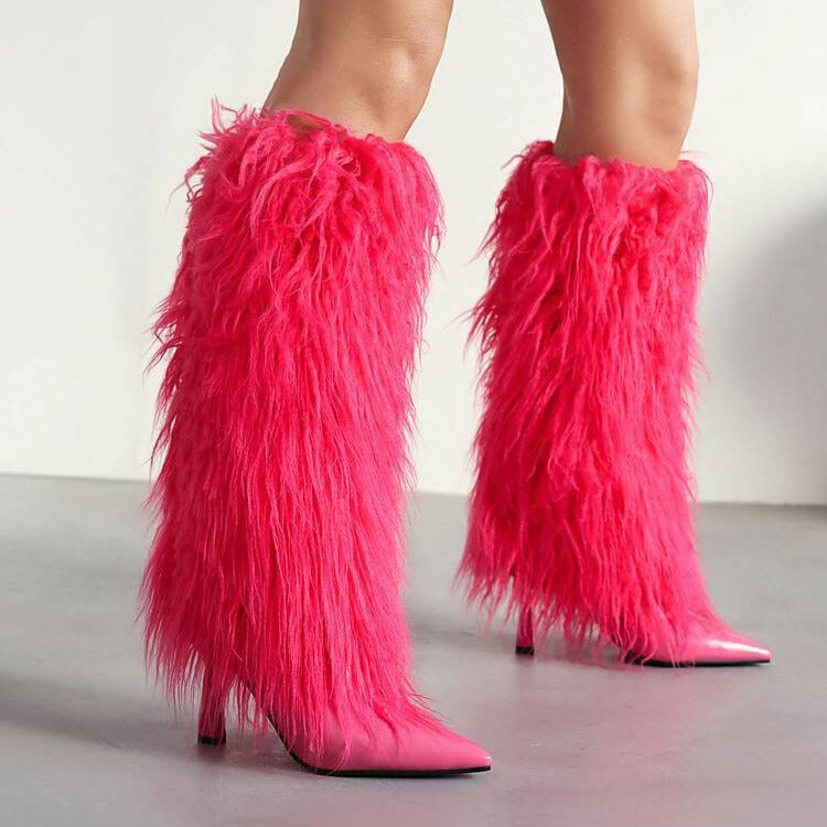 Bottes longues tendance à talons aiguilles, bout pointu et pampilles pour femme