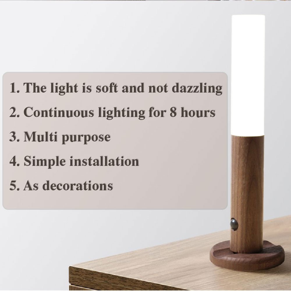 Magnetic Wooden LED Night Light with Motion Sensor - USB Rechargeable Wall Light