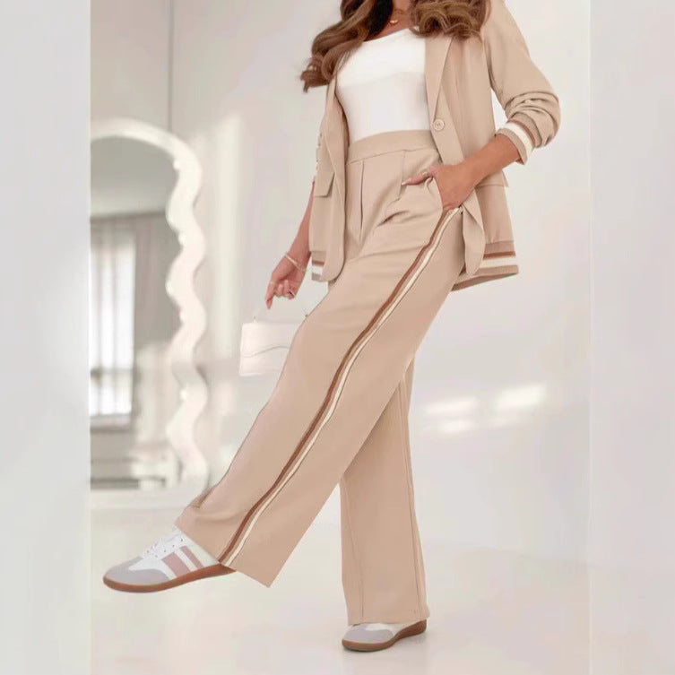 Women's 2-Piece Blazer & Wide Leg Trousers Set - Office Suit