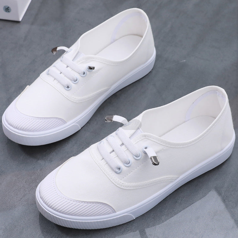 Women's Classic White Canvas Sneakers - Versatile Flat-Sole Shoes for Students & Everyday Wear