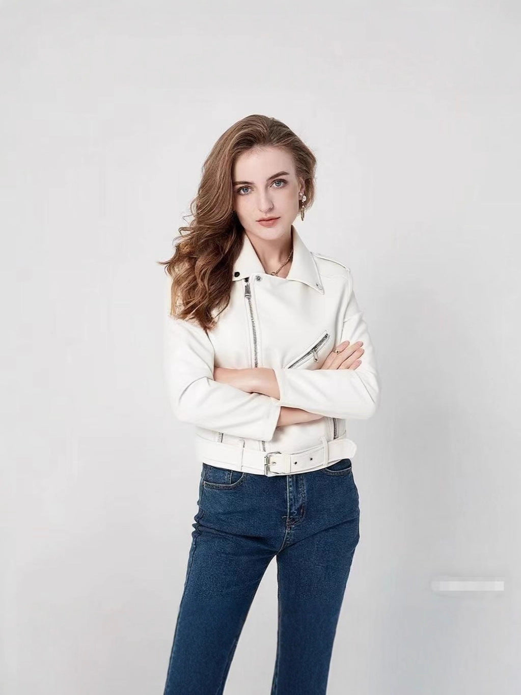 Blouson de motard zippé ajusté délavé pour femme