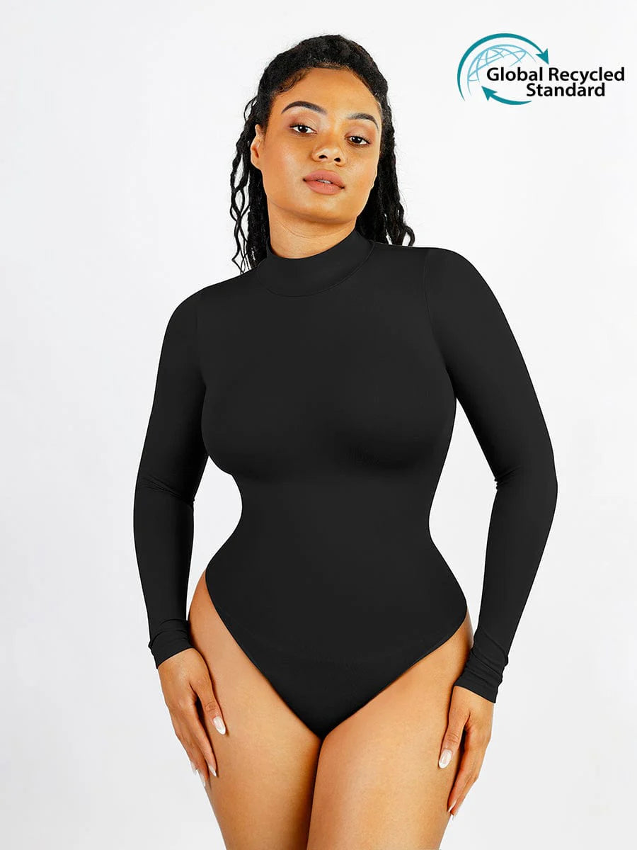 Eco-Friendly Seamless Turtleneck Bodysuit with Long Sleeves