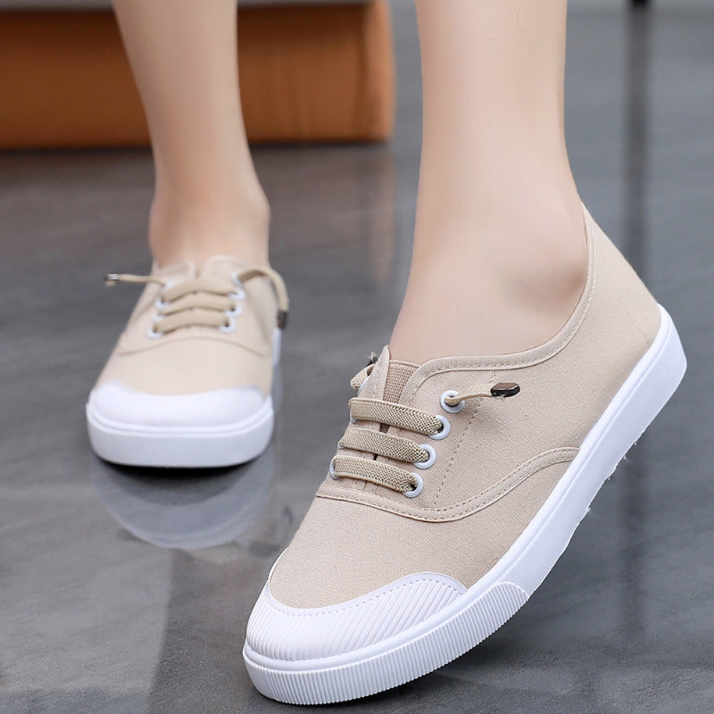 Women's Classic White Canvas Sneakers - Versatile Flat-Sole Shoes for Students & Everyday Wear