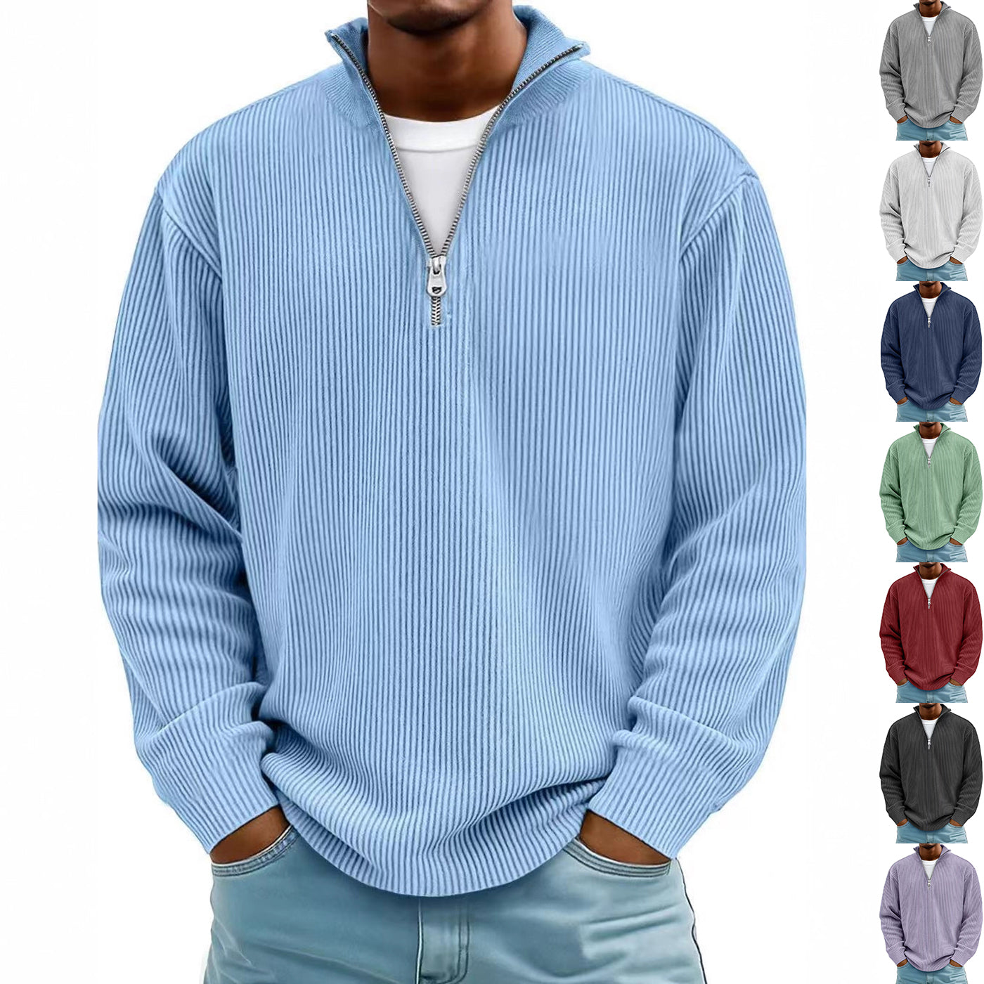 Men's Corduroy Zip Stand Collar Sweatshirt