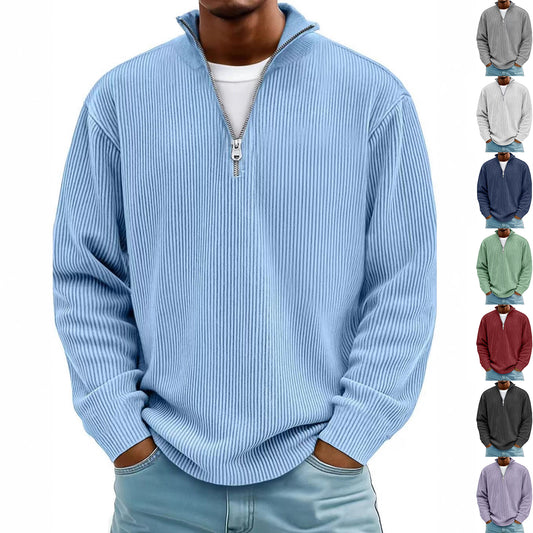 Men's Corduroy Zip Stand Collar Sweatshirt