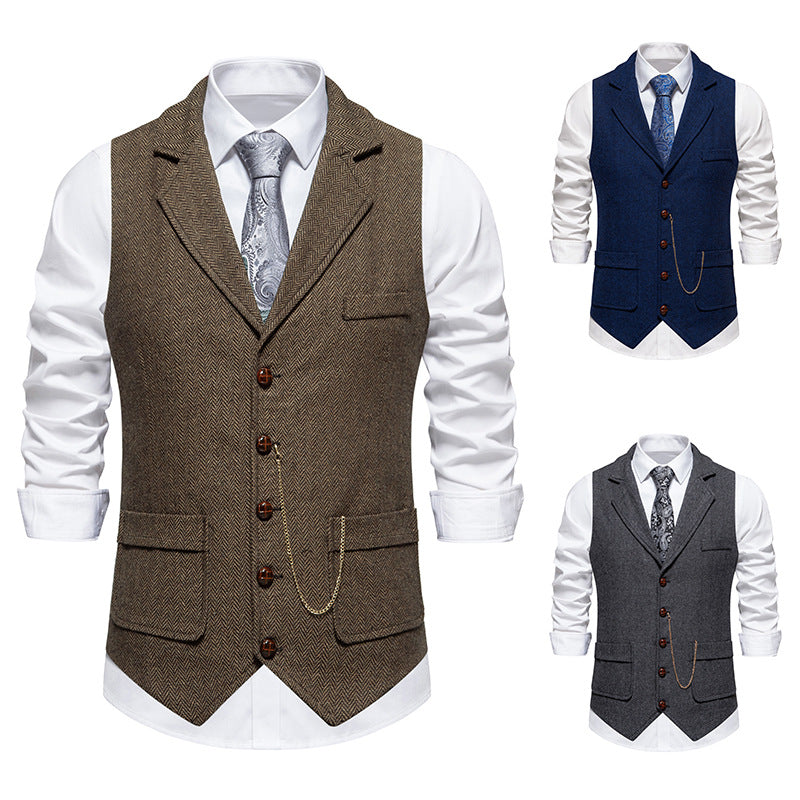 Herringbone Multi-Pocket Casual Vest - Retro Streetwear Style