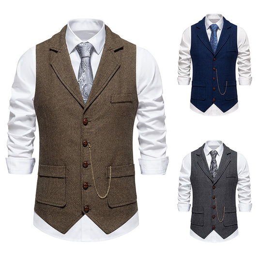 Herringbone Multi-Pocket Casual Vest - Retro Streetwear Style