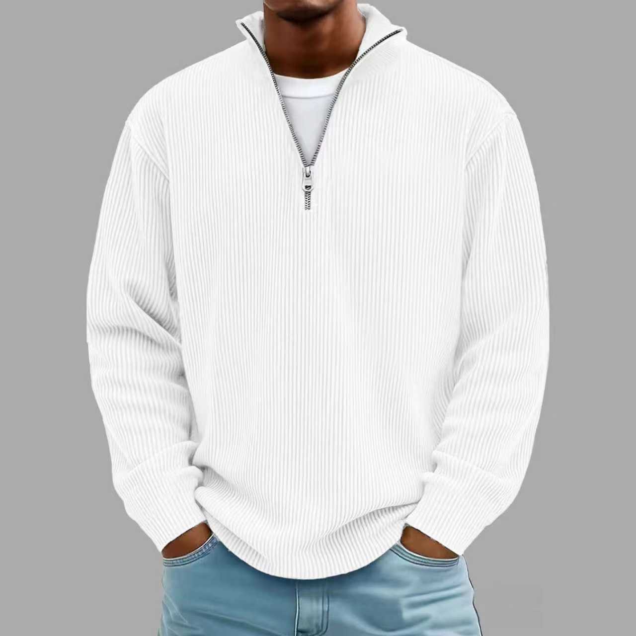 Men's Corduroy Zip Stand Collar Sweatshirt