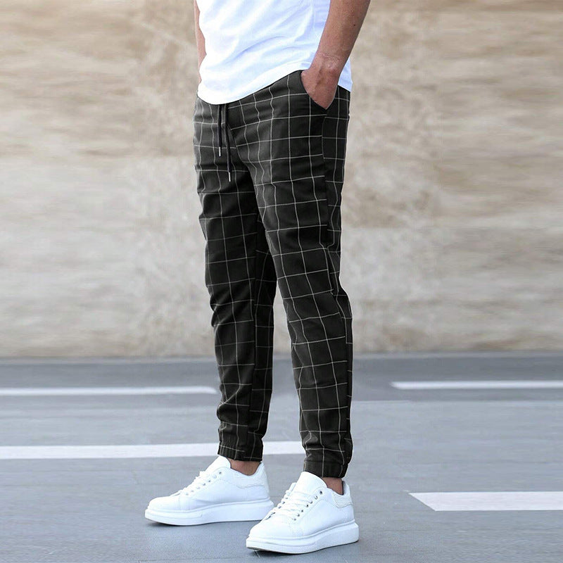 Men Plaid Drawstring Trousers