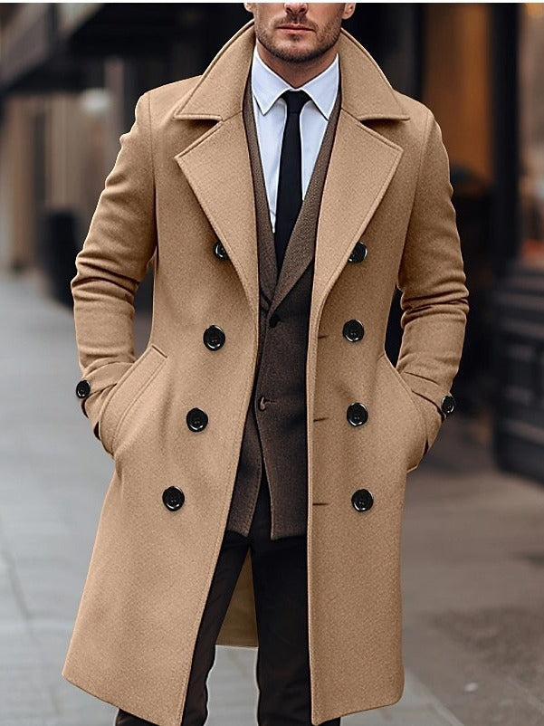 Double-Breasted Wool Long Coat - Men's Fall/Winter Outerwear