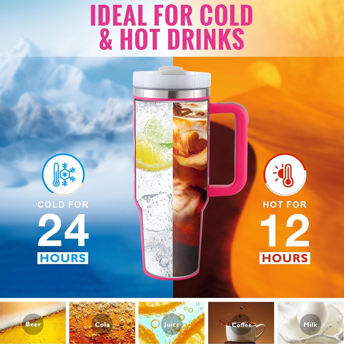 40oz Insulated Stainless Steel Tumbler with Handle & Straw - Spill-Proof Travel Mug