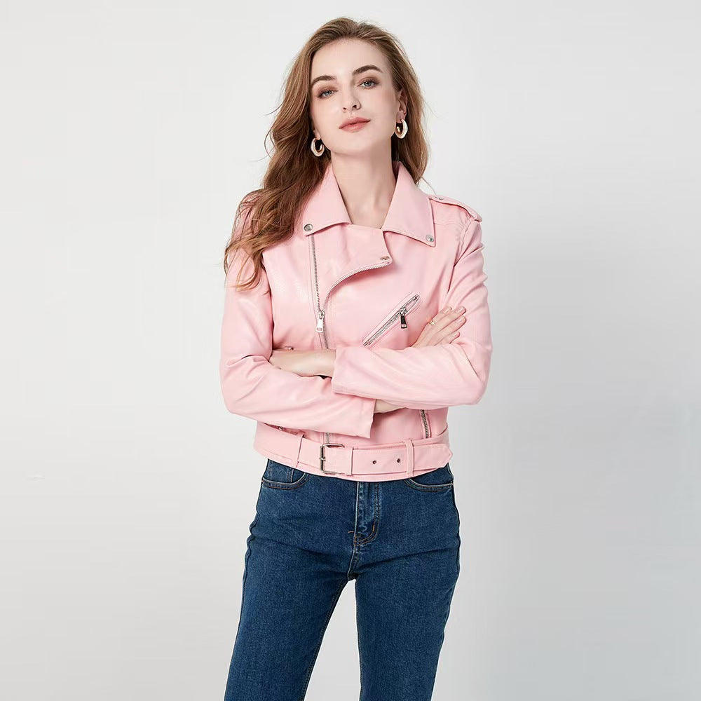 Blouson de motard zippé ajusté délavé pour femme