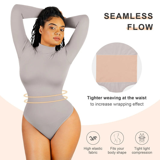 Eco-Friendly Seamless Turtleneck Bodysuit with Long Sleeves