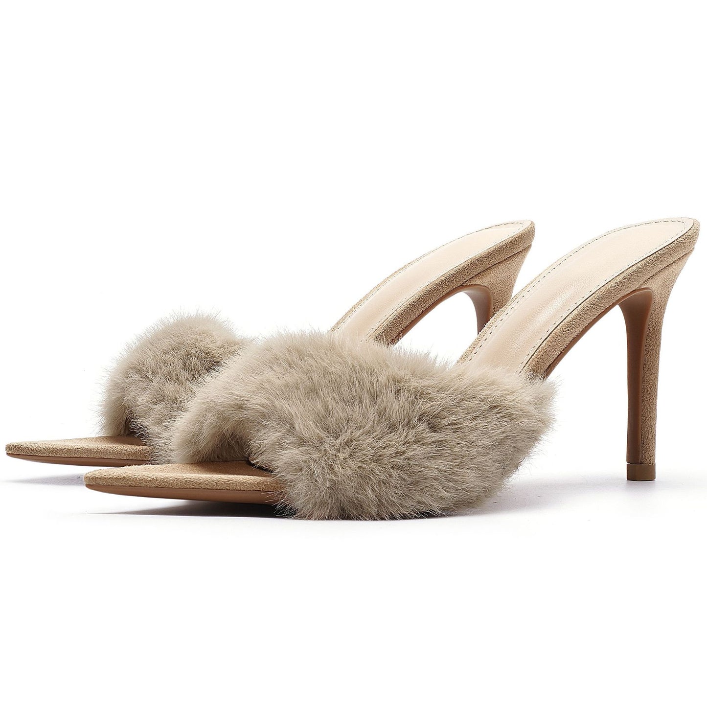Women's Luxury Plush High-Heel Slippers - Elegant Pointed-Toe Design with Non-Slip Sole
