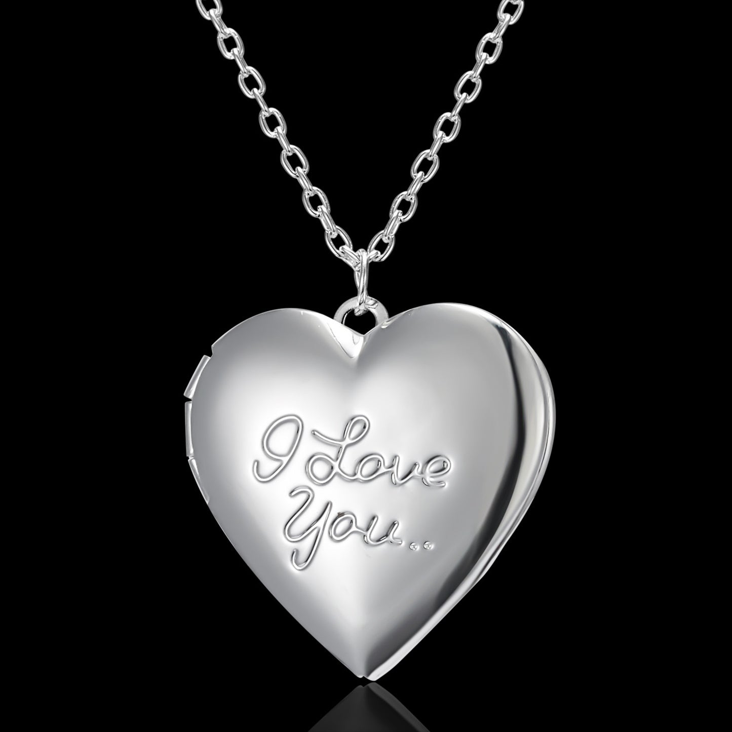 Heart Locket Photo Pendant Necklace - Carved Love Design