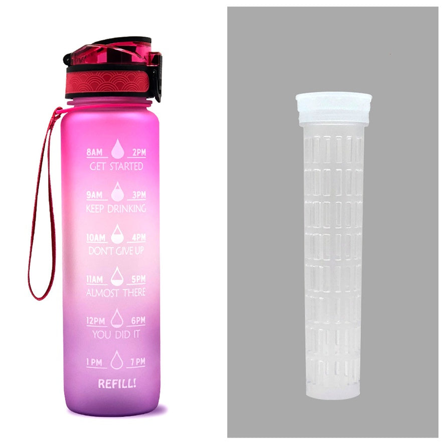 Water Bottle  1L with Time Marker - Leakproof Sports Bottle with Bounce Cover