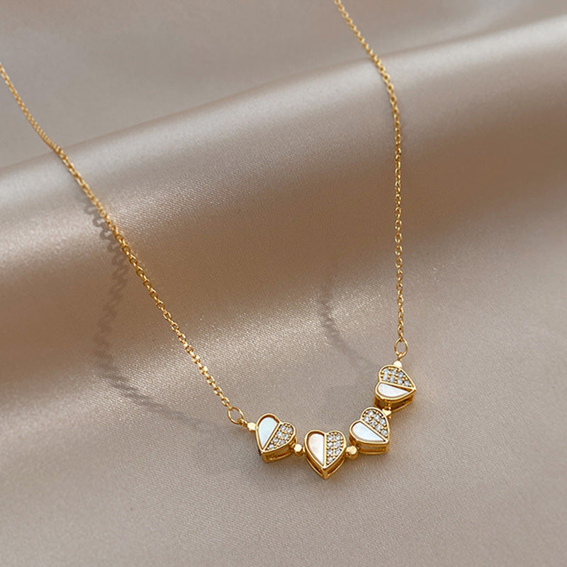 Four Leaf Clover Heart Necklace - Stainless Steel Crystal Pendant