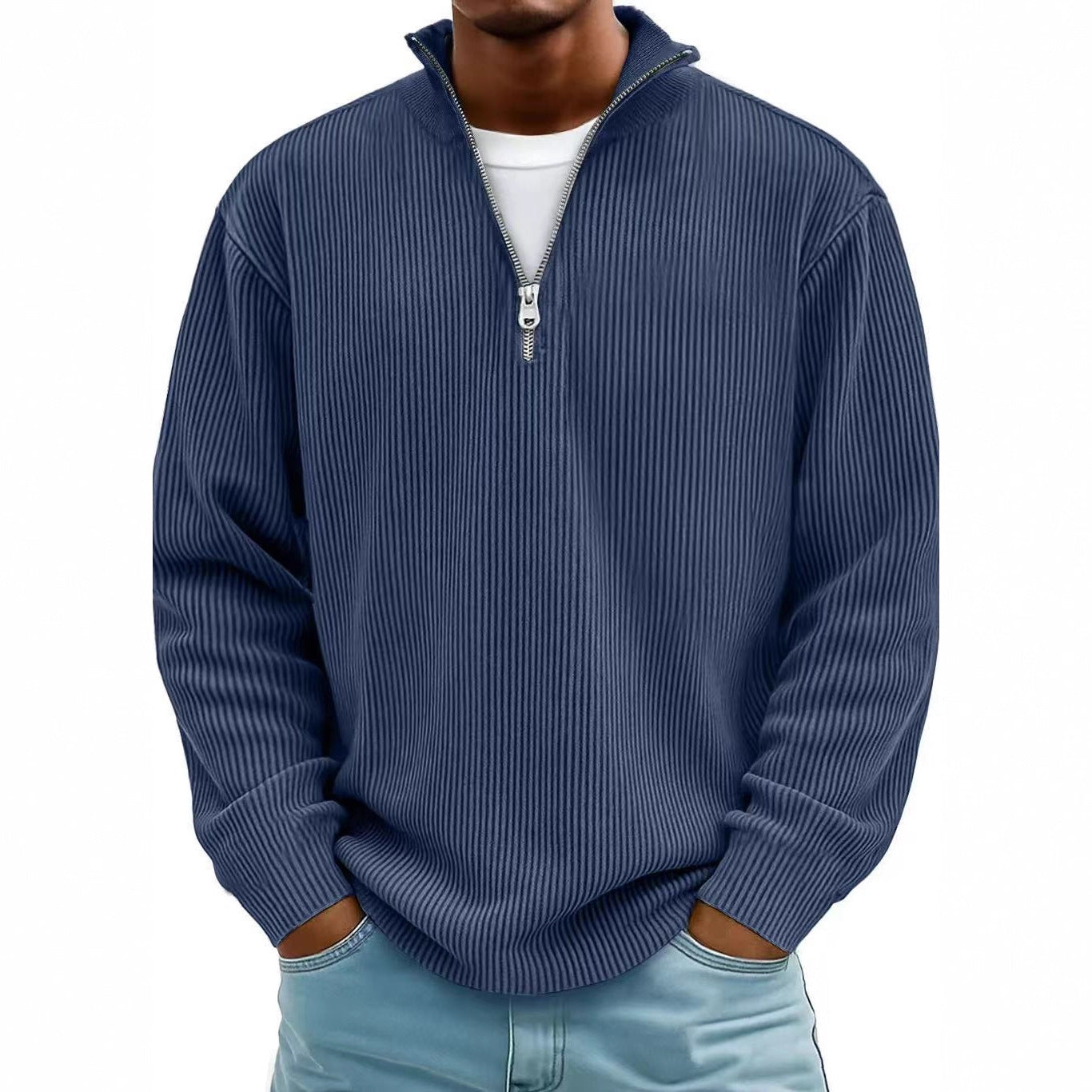 Men's Corduroy Zip Stand Collar Sweatshirt